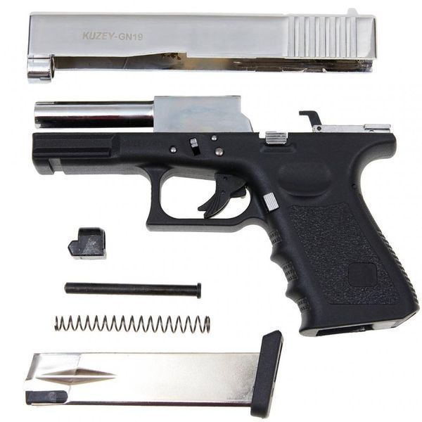 Стартовый пистолет Glock 17, KUZEY GN-19#1 Shiny Chrome Plating/Black Grips, Сигнальный пистолет под холостой патрон 9мм, Шумовой GN-19#1 фото