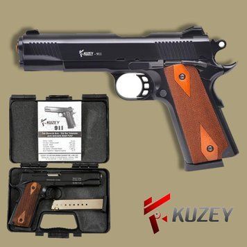 Стартовый пистолет Colt 1911, KUZEY 911#1 Black/Brown Wooden Grips, Сигнальный пистолет под холостой патрон 9мм, Шумовой 911#1 фото