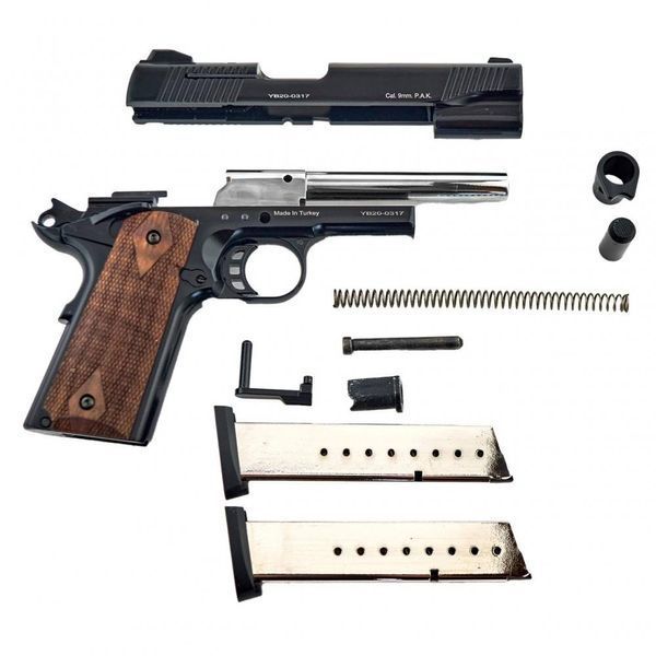Стартовий пістолет Colt 1911, KUZEY 911#1 Black/Brown Wooden Grips, Сигнальний пістолет під холостий патрон 9мм, Шумовий 911#1 фото