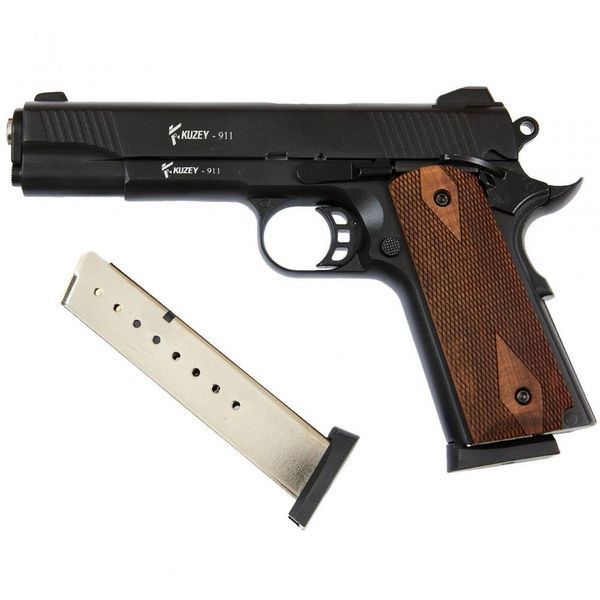 Стартовий пістолет Colt 1911, KUZEY 911#1 Black/Brown Wooden Grips, Сигнальний пістолет під холостий патрон 9мм, Шумовий 911#1 фото