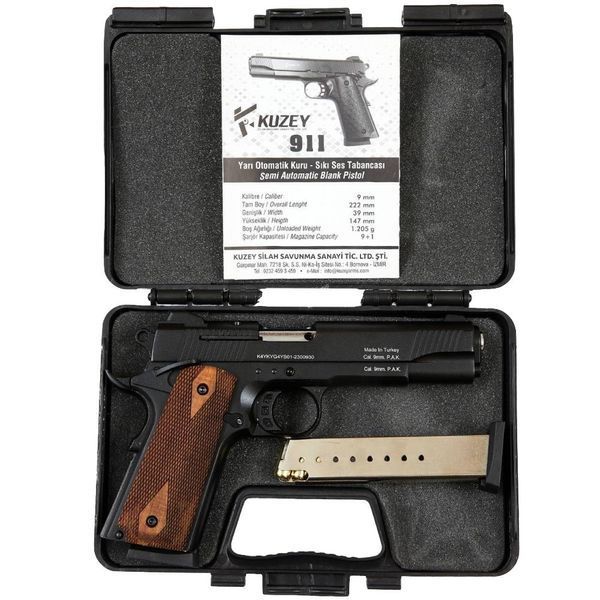 Стартовий пістолет Colt 1911, KUZEY 911#1 Black/Brown Wooden Grips, Сигнальний пістолет під холостий патрон 9мм, Шумовий 911#1 фото