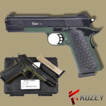 Стартовый пистолет Colt 1911, KUZEY 911#2 Black/Green Grips, Сигнальный пистолет под холостой патрон 9мм, Шумовой KUZEY 911#2 фото