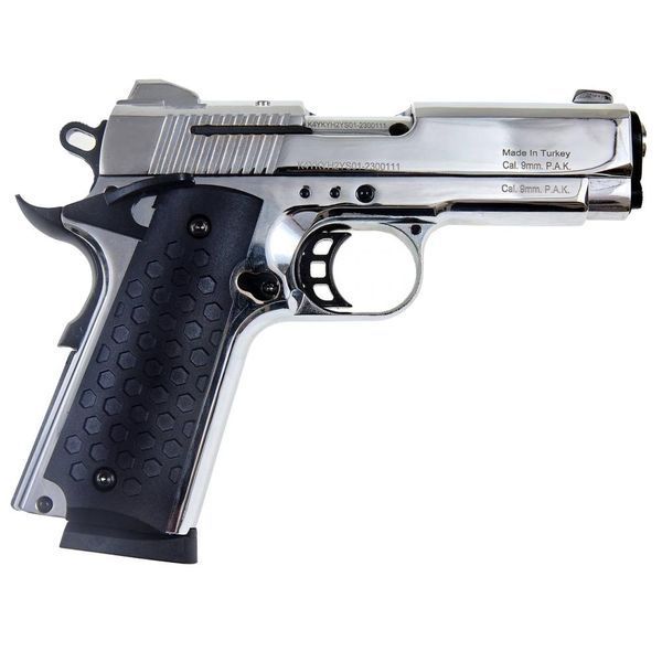 Стартовий пістолет Colt 1911, KUZEY 911-SX#1 Matte Chrome Plating/Black Grips, Сигнальний пістолет під холостий патрон 9мм, Шумовий 911-SX#1 фото
