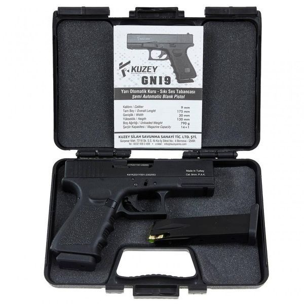 Стартовий пістолет Glock 17, KUZEY GN-19#1 Black, Сигнальний пістолет під холостий патрон 9мм, Шумовий GN-19#1 фото