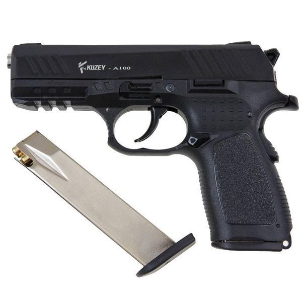 Стартовый пистолет KUZEY A-100#1 Black/Black Grips, Сигнальный пистолет под холостой патрон 9мм, Шумовой A-100#1 фото